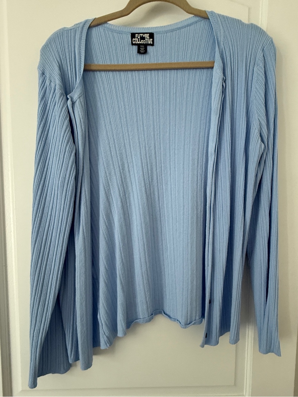 The Future Collective Women's Light Blue Ribbed Open Cardigan Sweater size XXL